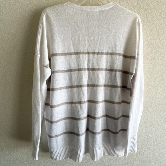 Eileen Fisher XS Linen Slub Cardigan Striped Beige White Lightweight Sweater - Picture 10 of 10